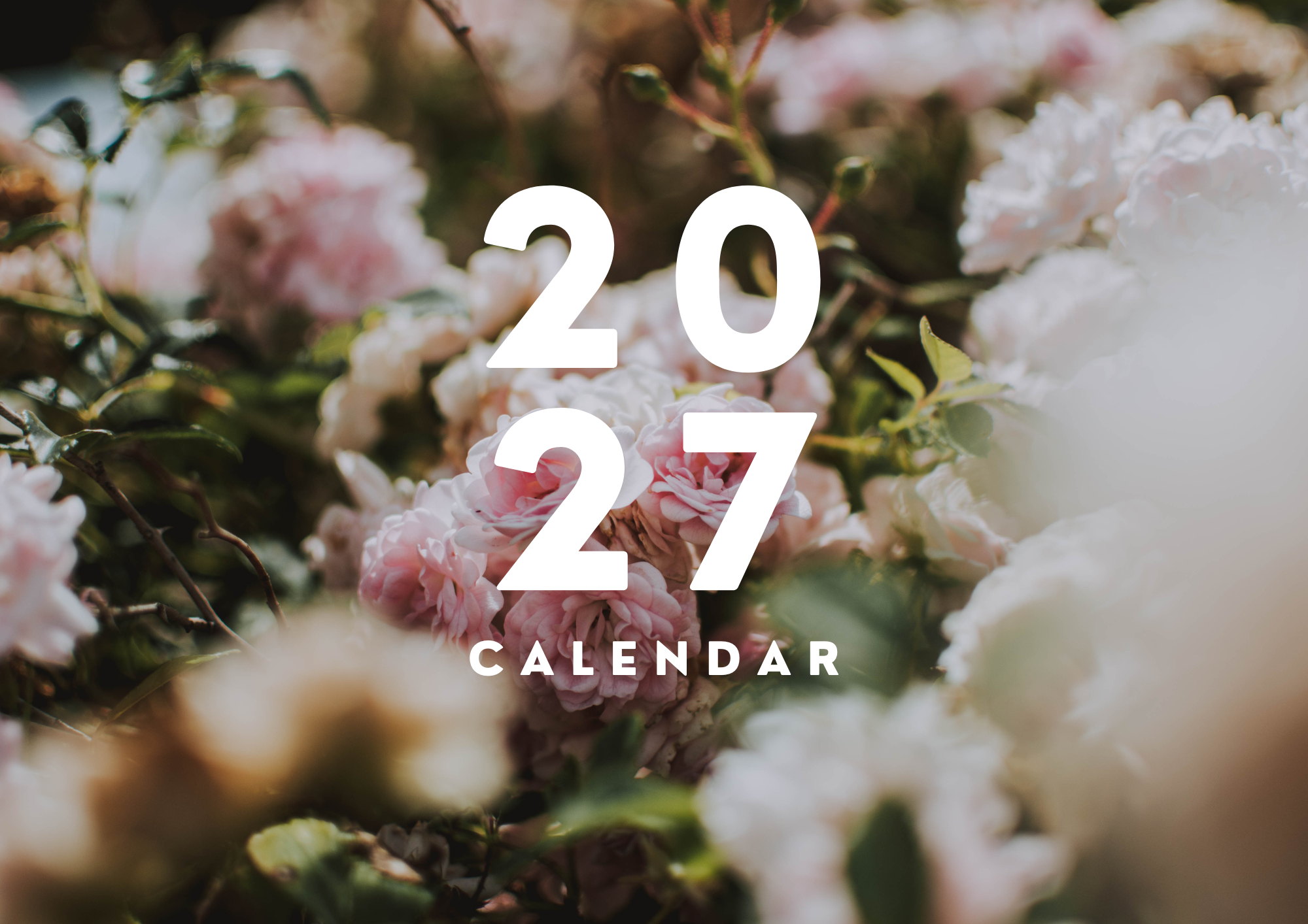 Printable Flower Calendar — 12-Month Floral Wall Calendar Digital Download